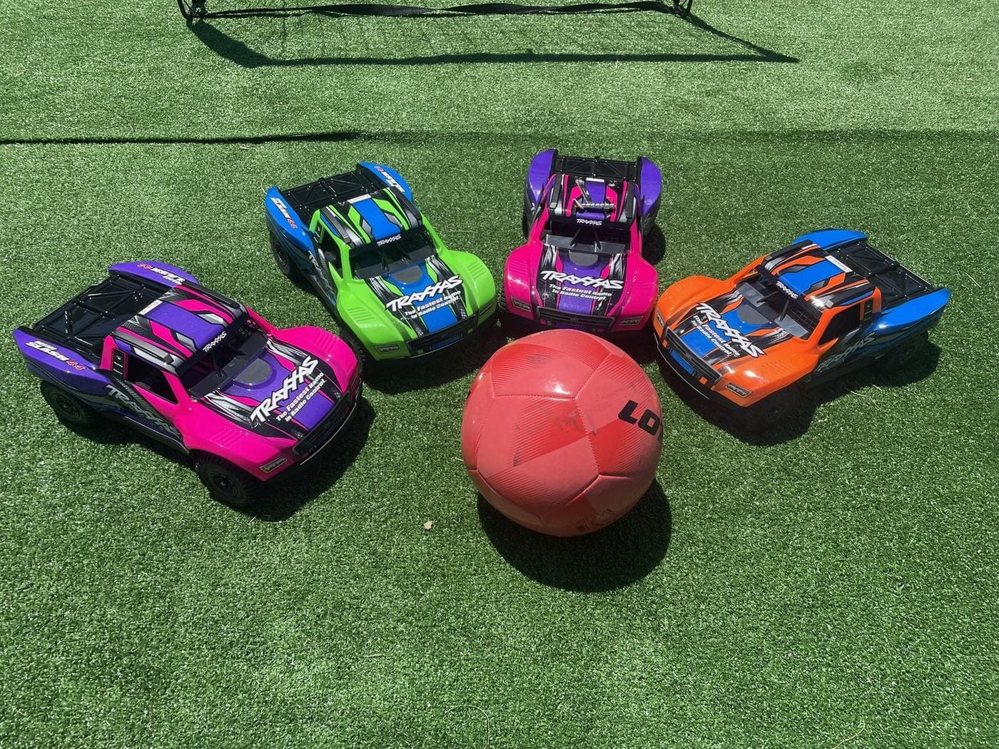 RC cars and a soccer goal set up on our inflatable course at a Next Level Gaming RC party
